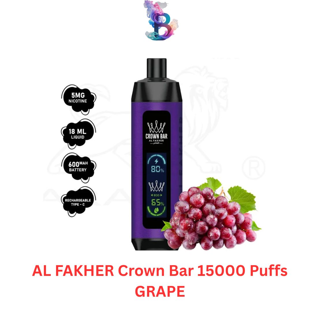 al-fakher-crown-bar-15000-puffs-grape-in-dubai-uae.jpg AL FAKHER Crown Bar 15000 Puffs GRAPE in Dubai UAE - Image 1